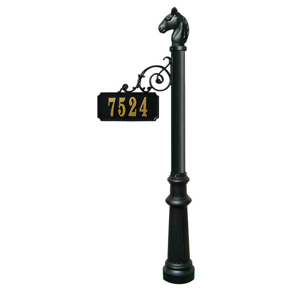 Qualarc Scroll Mount Address Post w/decorative Fluted base, Horsehead finial ADPST-801-BL